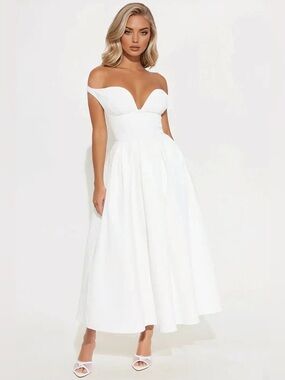 Fashion Nova Nelly Off Shoulder Maxi Dress - Off White